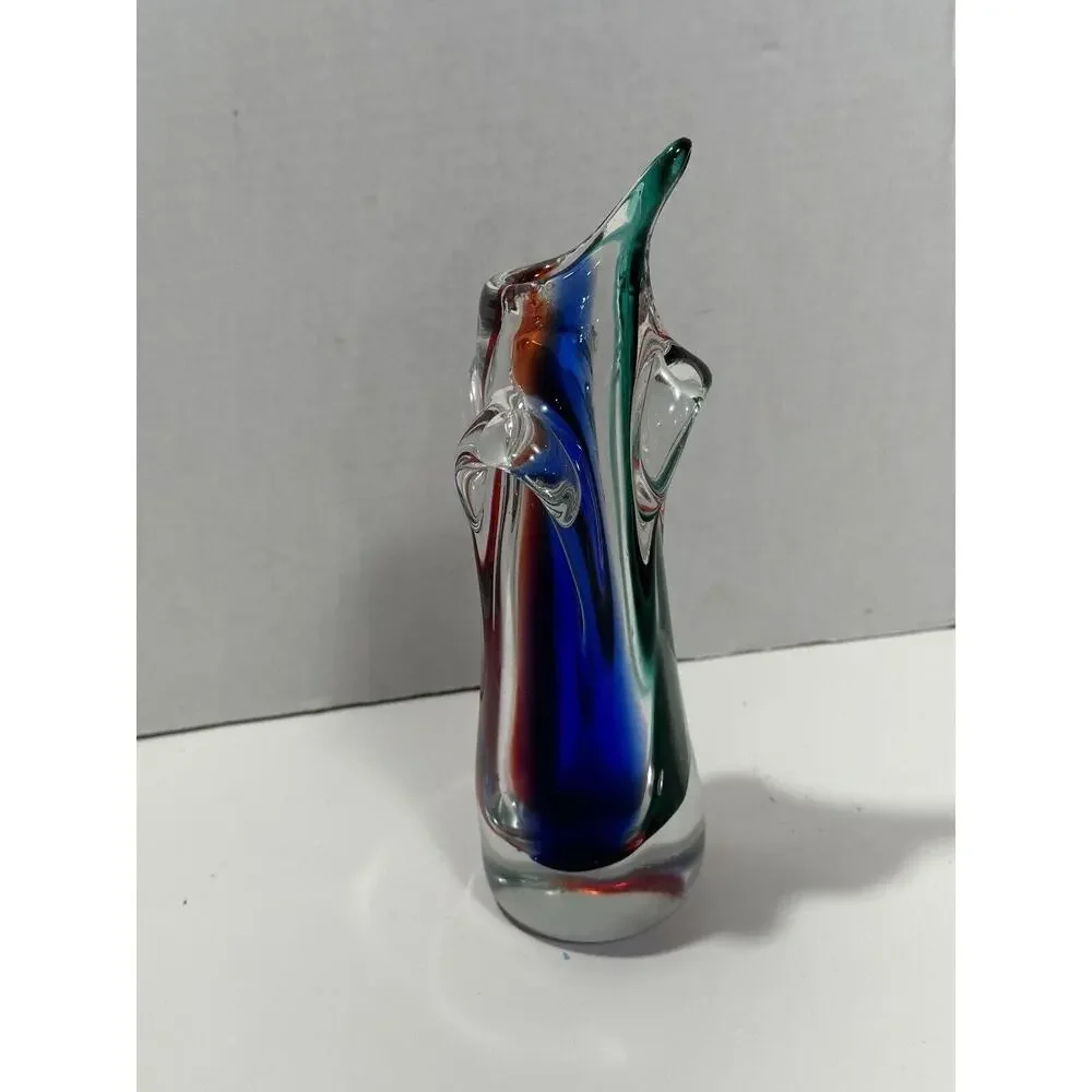 Gorgeous Pair 2 Vintage Art Glass‎ Murano Dolphin Shaped Sommerso Style Vase